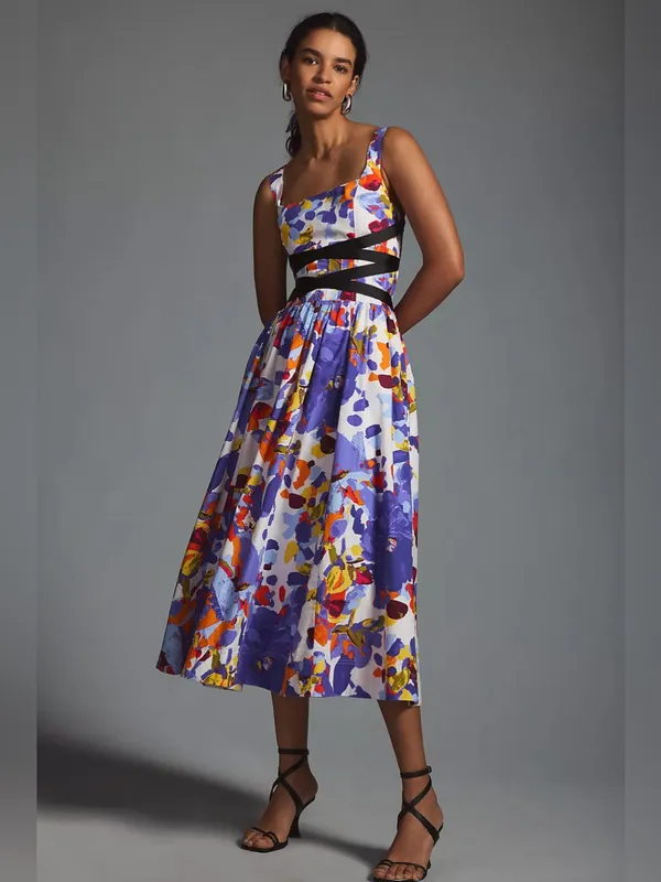 Maeve Anthro Square-Neck Midi Dress size 14 women’s multicolored floral - Image 9