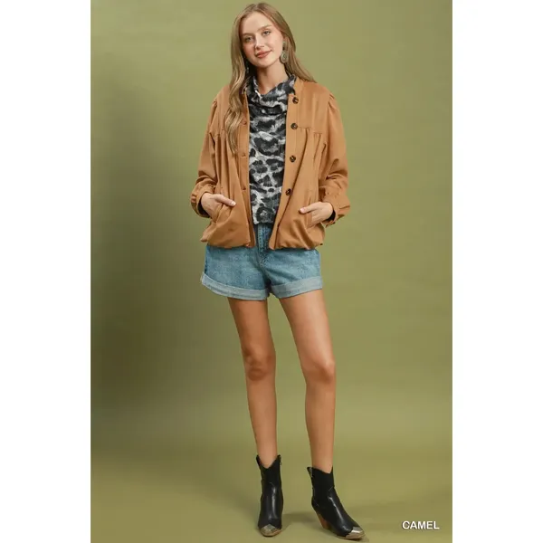 Umgee Suede Button Front Balloon Sleeve Jacket - Camel - medium - Image 5