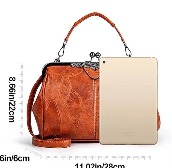Elegant dark caramel colored leather kiss lock Handbag! New - Image 5