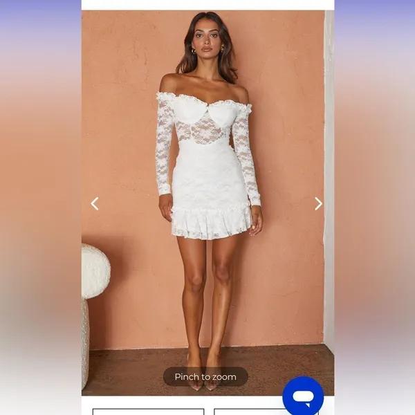 NWT selfie Leslie DOVE OFF-SHOULDER FRILL‎ TRIM LACE MINI DRESS WHITE small - Image 3