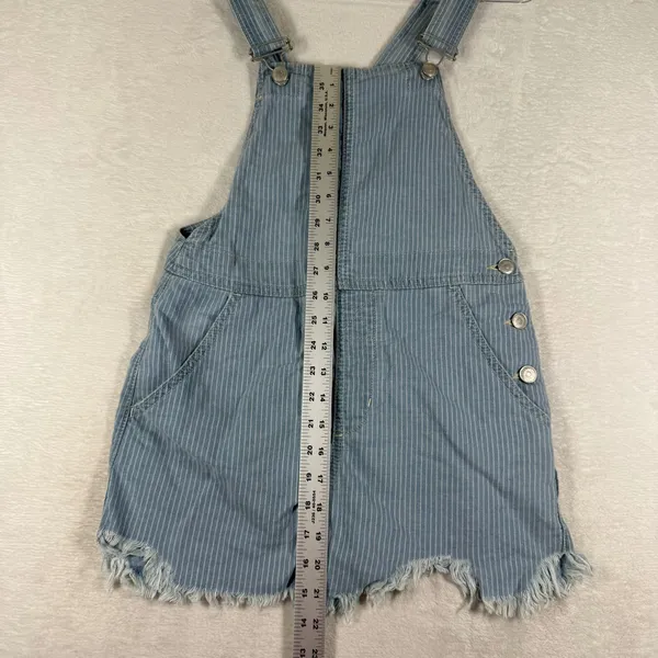 Free People Hickory Stripe Denim Overall Mini Dress Blue White Pinstripe Size 0 - Image 4