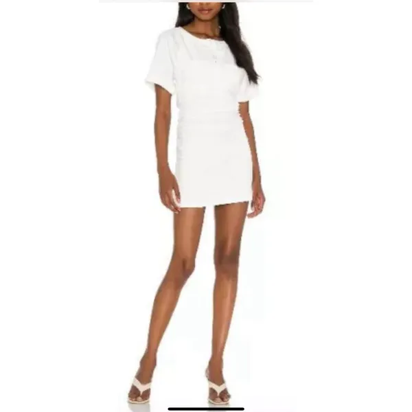 Lovers And Friends Flora Short Sleeve Ruched‎ WINTER White Mini Dress Sz M NWT - Image 3