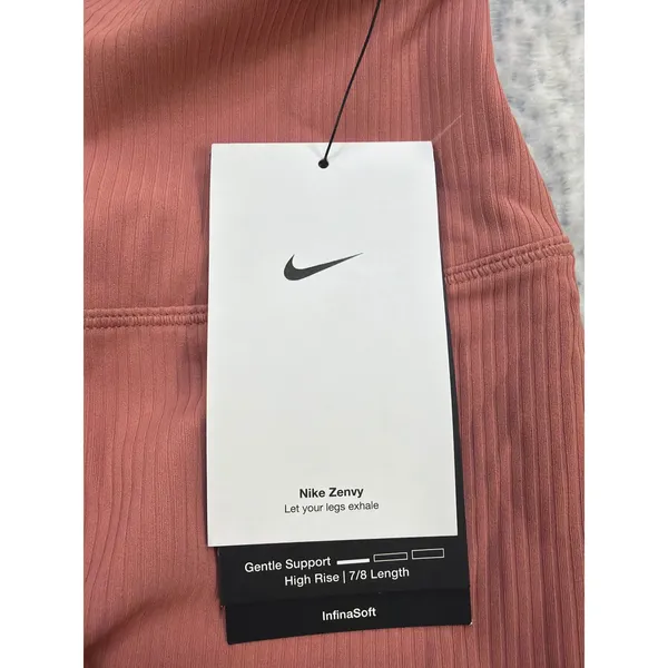 Nike Zenvy Dri-FIT Ribbed High Rise‎ 7/8 Leggings Rust Pink HF1443-634 Mens XS - Image 4