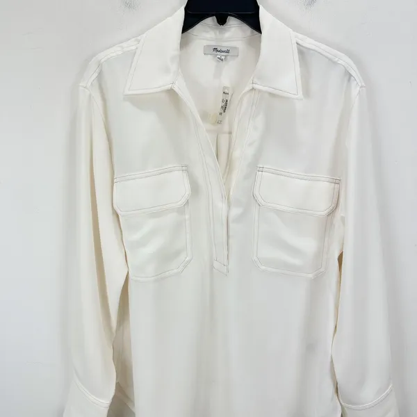 Madewell Contrast Stitch Popover Shirt Blouse Winter White Long Sleeve M NWT - Image 8
