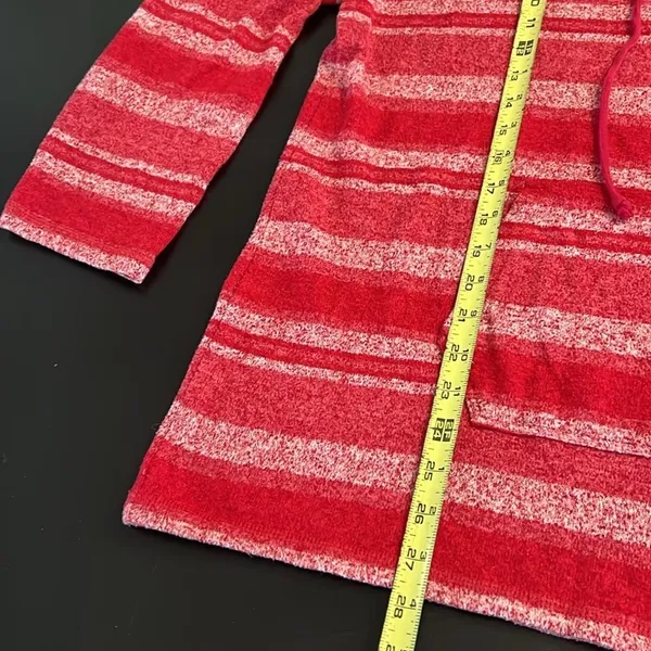 Sunday Boho Womens Hoodie Red White‎ Striped Lace Up Pullover Size 1X - Image 2