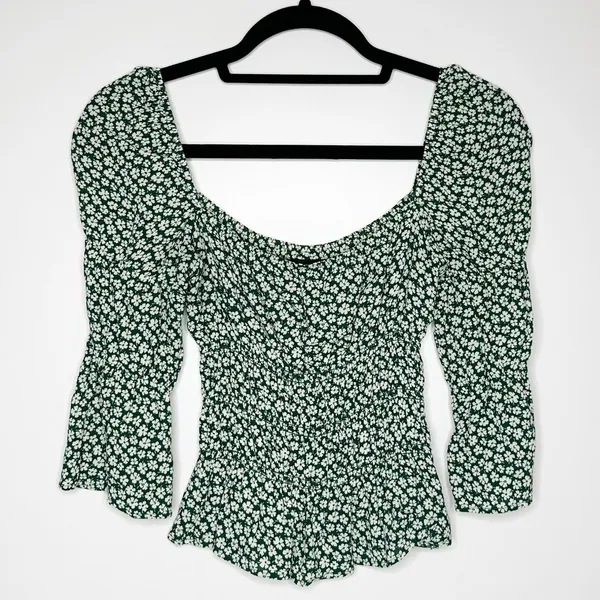 Reformation Ayla Smocked Floral Top Women's Green Size Medium - Image 3