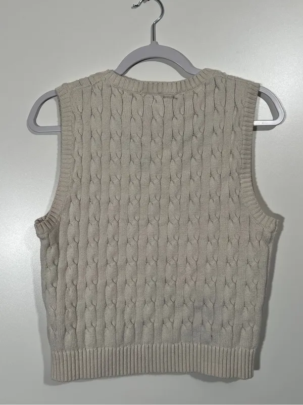 J. Crew Cotton Sweater Vest in Off-White Size Medium - Image 4