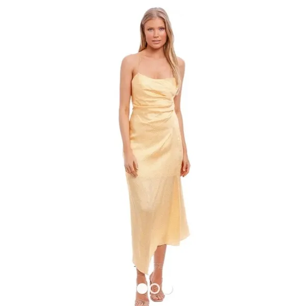 Significant Other Yellow Halter Midi Dress Draped Open Back NWT‎ Size 8 - Image 2