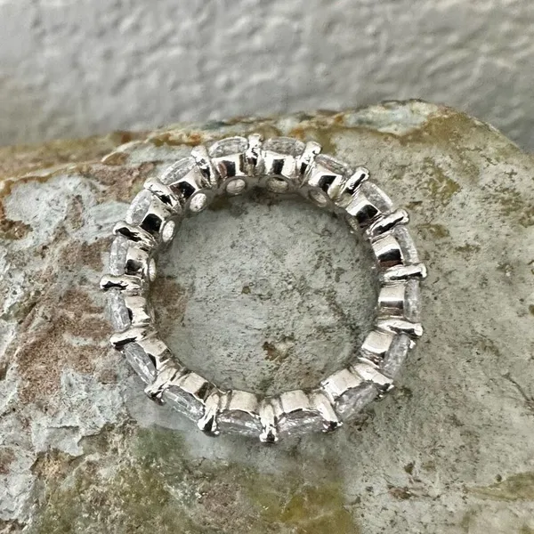 Oval CZ Eternity Band Ring Silver - Image 6
