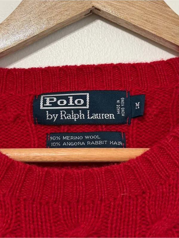Ralph Lauren Cable Knit Wool Sweater Red Size Medium Women’s Relaxed Oversized - Image 3