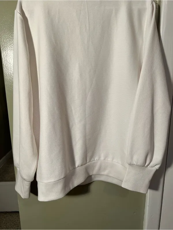 Merokeety Women's Size Large Quarter Zip V Neck Collar Ribbed Sweatshirt Cream - Image 9