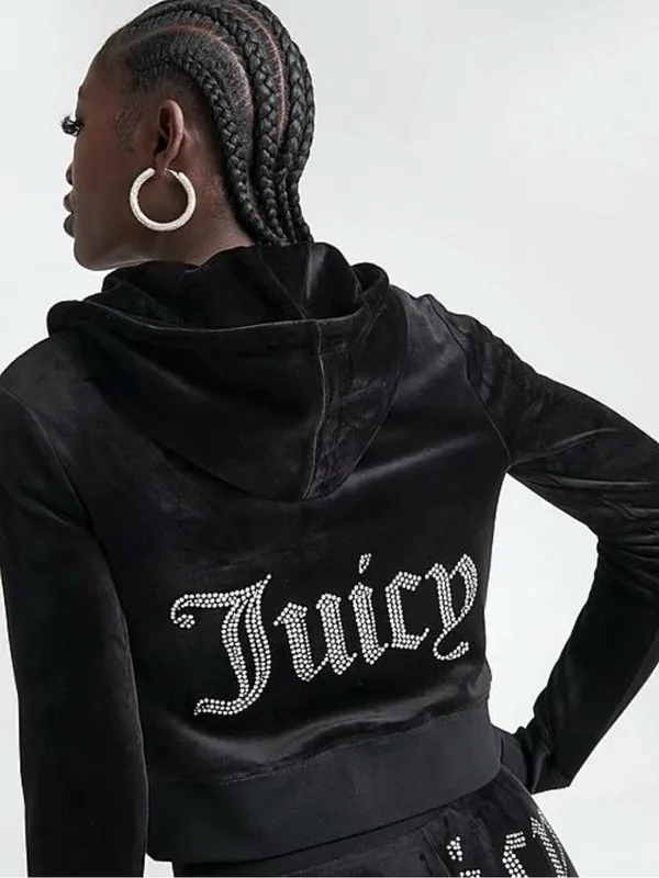 Juicy Couture Women's OG Big Bling Velour Hoodie‎ Black Size XS - Image 2