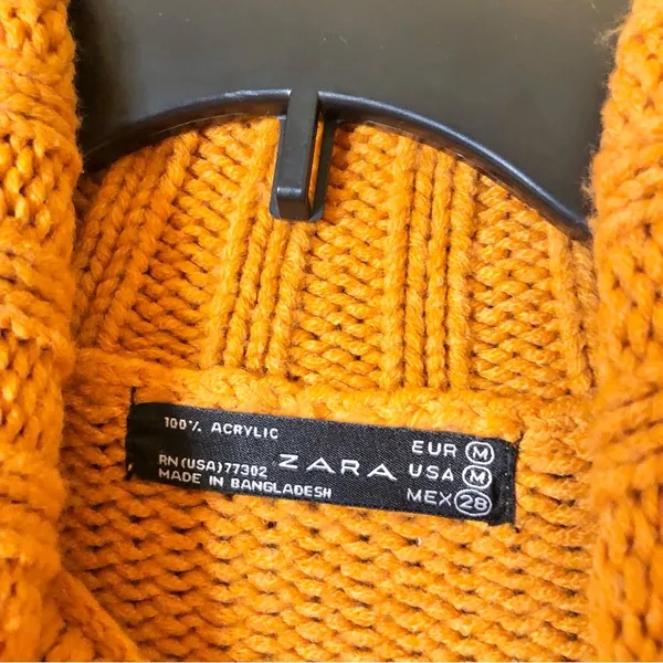 Zara Chunky Button Neck Sweater‎ Orange Size Medium - Image 3