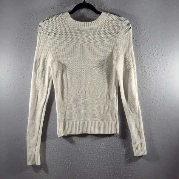 3279 | Forever 21 Pointelle Chevron Knit Sweater Cream Boho Women S - Image 2