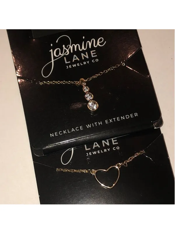 Jasmine Lane Gold Tone Dainty Heart and CZ Rhinestone Drop Necklace Set - Image 2