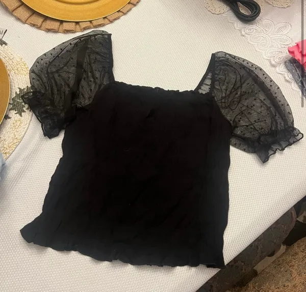 These Three Boutique Puff Sleeve Swiss Dot Top - Image 2