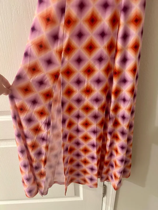 Olivaceous Pink & Orange Geometric Midi Dress with Side Slit - Image 7