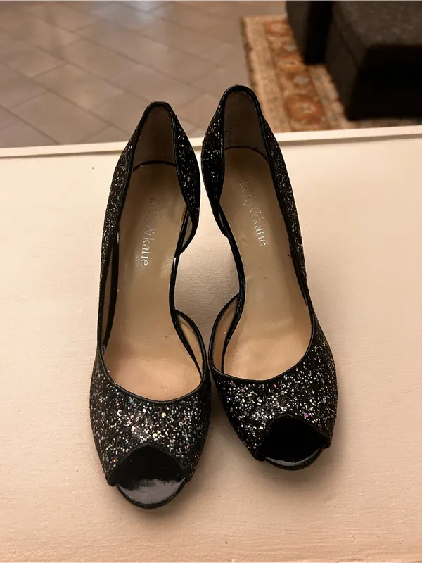 Heels Black Glitter Peep-Toe Kitten 8 M Kelly & Katie - Image 4