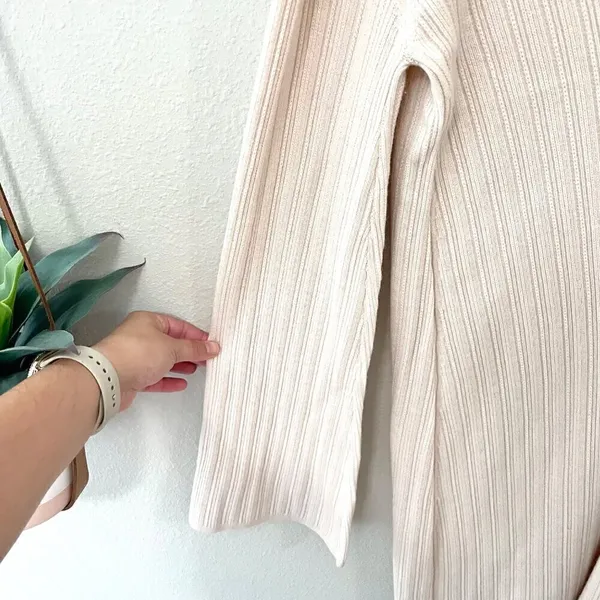 Weekend Stories Keane Ivory Knit Fitted Wool Blend Long Sleeve Dress M Luxe - Image 10