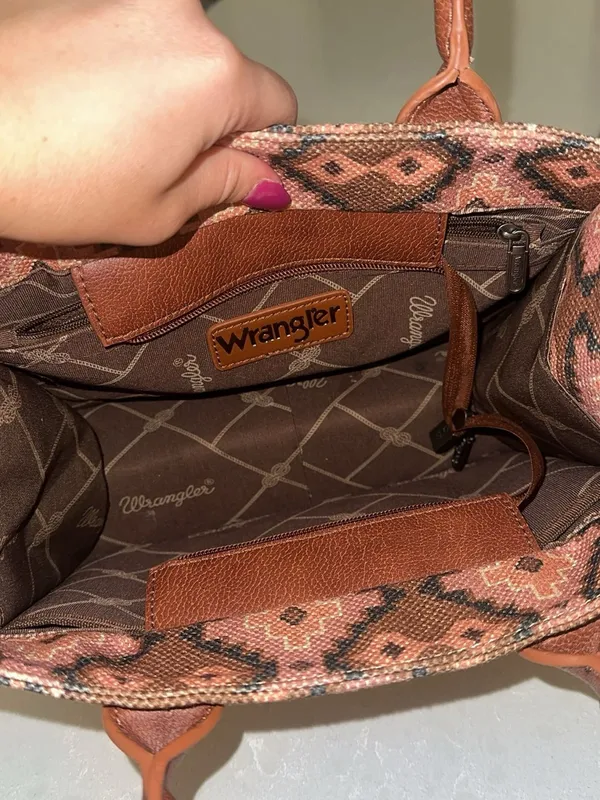 Wrangler Brown and Pink Geometric Embroidered Tote - Image 2
