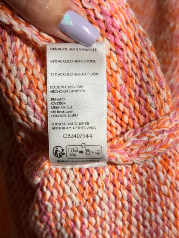 NWT Free People Orange Pink Marled Knit Oversized Button Collar Sweater M - Image 12