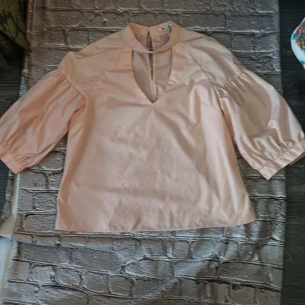 Bleuh Ciel Peach V-Neck Chocker Blouse M Balloon Sleeve Fairycore Whimsygoth - Image 5