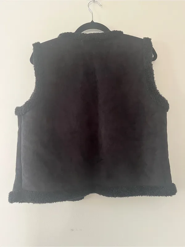 Lauren Ralph Lauren Black Faux Suede Sherpa Vest Large Western Ranch Rodeo - Image 5