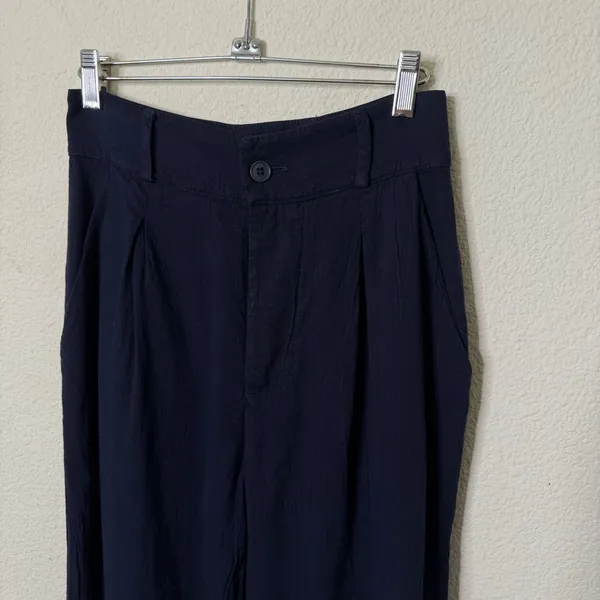 LACAUSA Echo Trousers Pleated Cotton‎ Navy Blue Wide Leg Women’s Size XS - Image 3