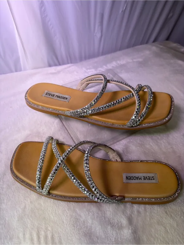 Steve Madden Silver Crystal Strappy Slide Sandals - Image 2