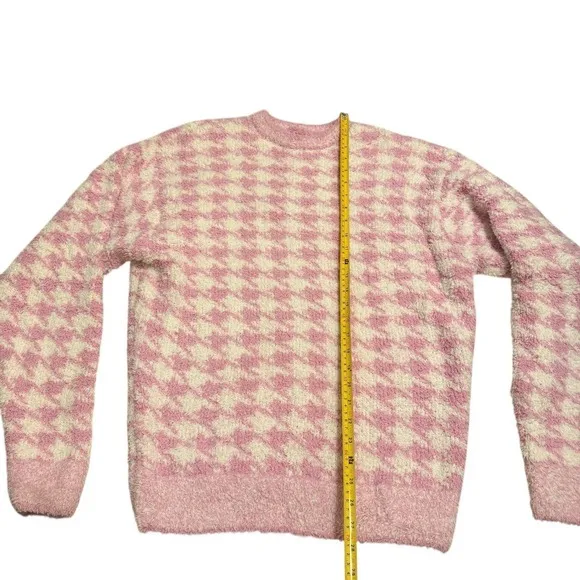 Skims L/XL‎ Cozy Knit Pullover Petal Pink Houndstooth Oversized Lounge Valentine - Image 11