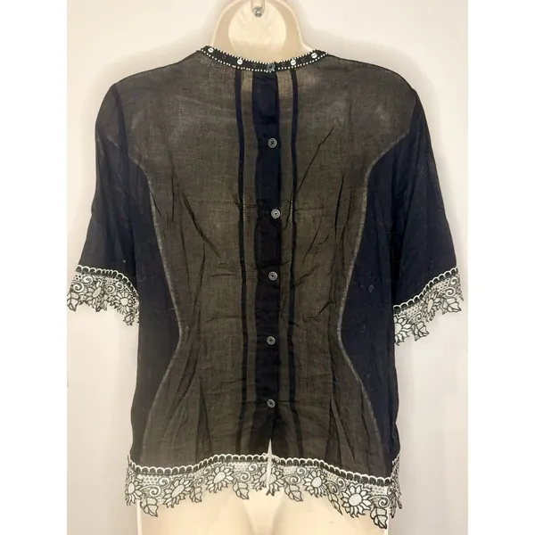 Vanessa Virginia Anthropologie 'Bonnie' Eyelet Top Black White Sheer Size 4 GUC! - Image 3