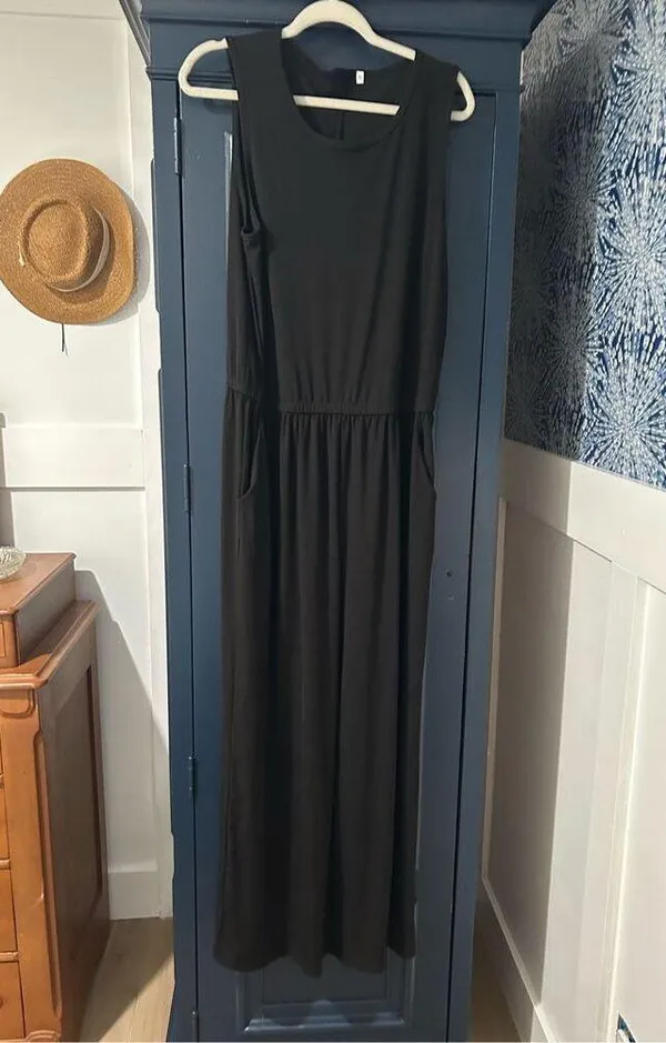 NEW Black Sleeveless Pockets Zipper Back Wide leg Jumpsuit XL - Image 3