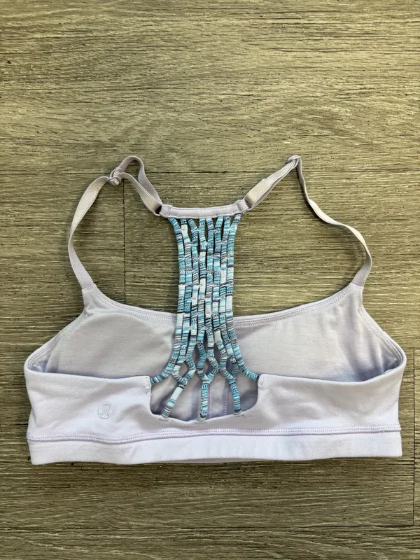 Lululemon Energy Bra Size 6 Medium Support Blue Paisley Strappy Back Crop Top - Image 7