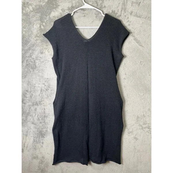 Été Noir Pima Cotton Charcoal Knit Mini Dress Minimalist Euro Chic Ribbed Sheath - Image 4