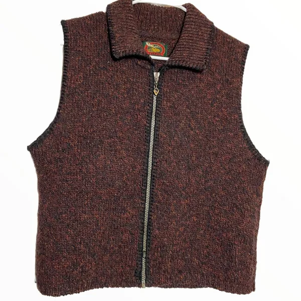 Vintage Alps Sweater Vest Marled Wool Knitted Full Zip Collared Brown M - Image 2