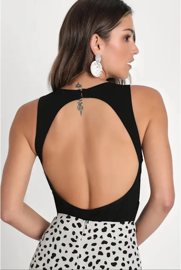 Lulus alluring enchantment black sleeveless plunge backless bodysuit - Image 2