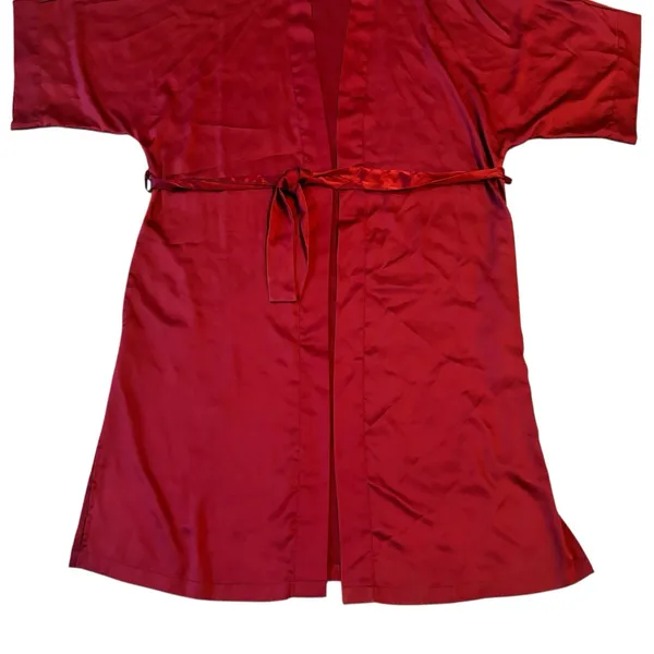 VICTORIA'S SECRET Kimono Robe Silky Satin Belt Pockets Interior‎ Tie Red Sz XS/S - Image 2