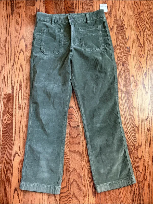 FREE PEOPLE High Time Velvet Kick Flare Pants Chive Green Size 12 NWT - Image 4