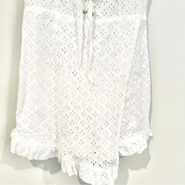 Missguided Eyelet Shorts Romper Women's 6 White‎ Back Zip Fully Lined Tie Front - Image 3