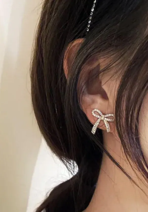 Boutique Gold Sparkly Bow Earring Studs - Image 4