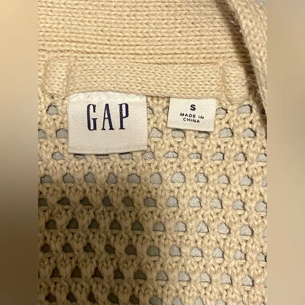 Gap Tan/Beige Oversized Long Sleeve Crochet Open Front Cardigan Sweater - Image 6