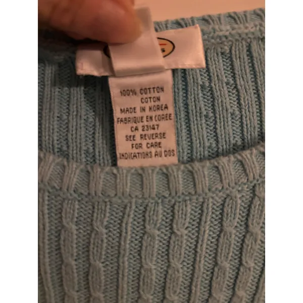 Talbots Womens Light Blue 100% Cotton Cable Knit Crew Neck Sweater‎ Size L - Image 4