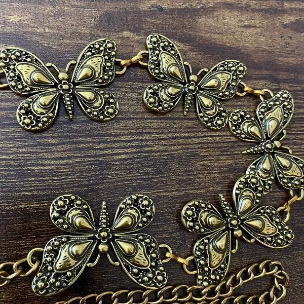 Antique Gold Y2K Butterfly Fairycore Chain Belt, Fits 16-45 Inches, X7GA1378 - Image 7