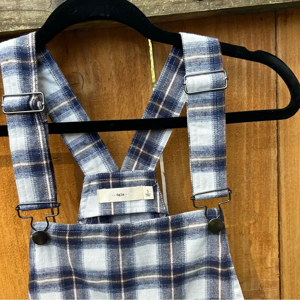 Cindy Plaid Shift Dress size small fall autumn blue‎ overalls size small - Image 5