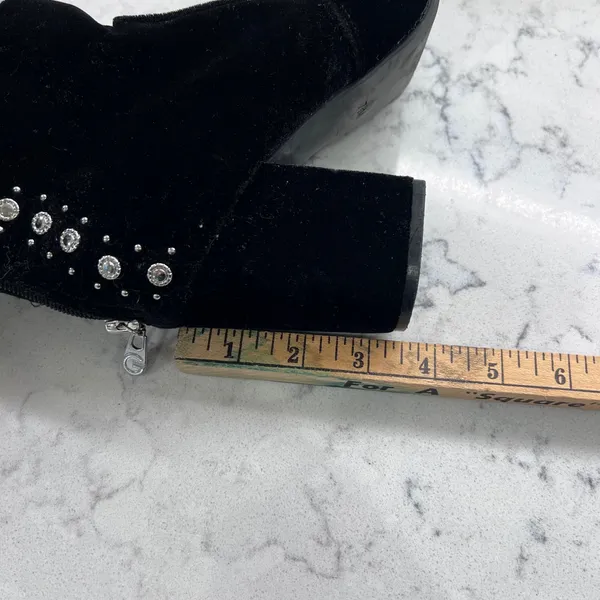 G by GUESS Womens Black Velvet Rhinestone Studded Block Heel Ankle Boots 7.5M - Image 11