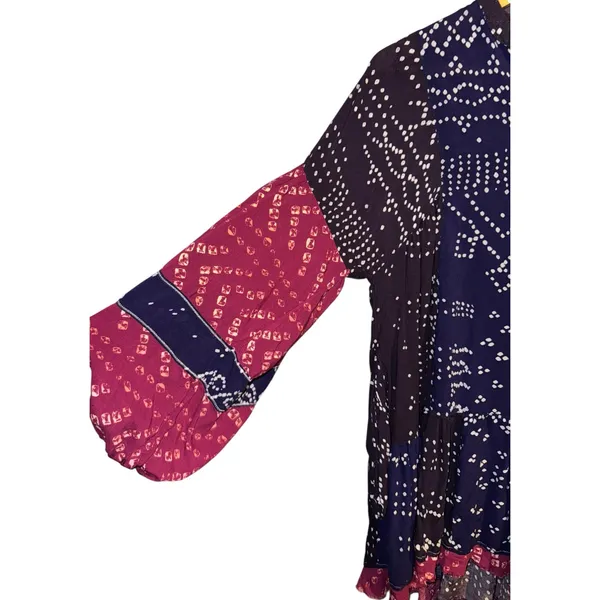 Free People Shibori Balloon Sleeve Tunic‎ Dress XS Patchwork Boho Hippie ~Flaw~ - Image 7