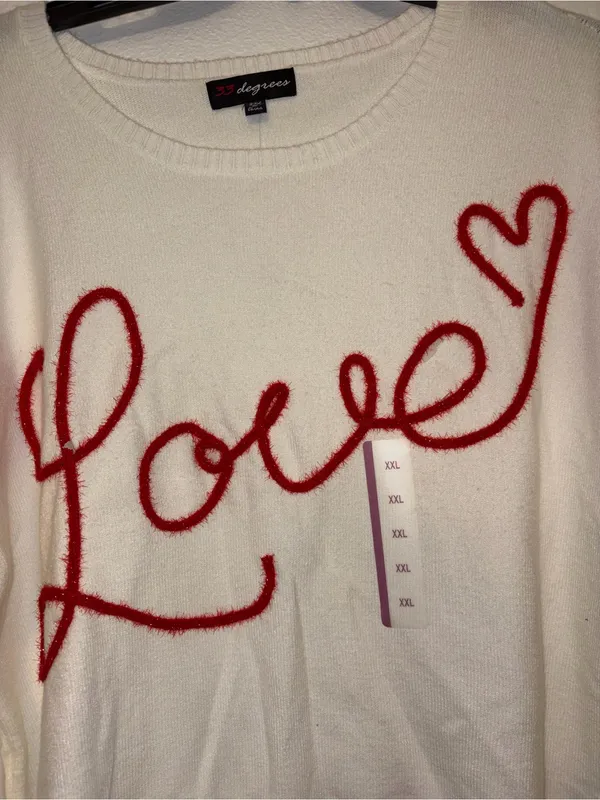 33 Degrees White Love Heart Chenille Script Sweater XXL NWOT - Image 3