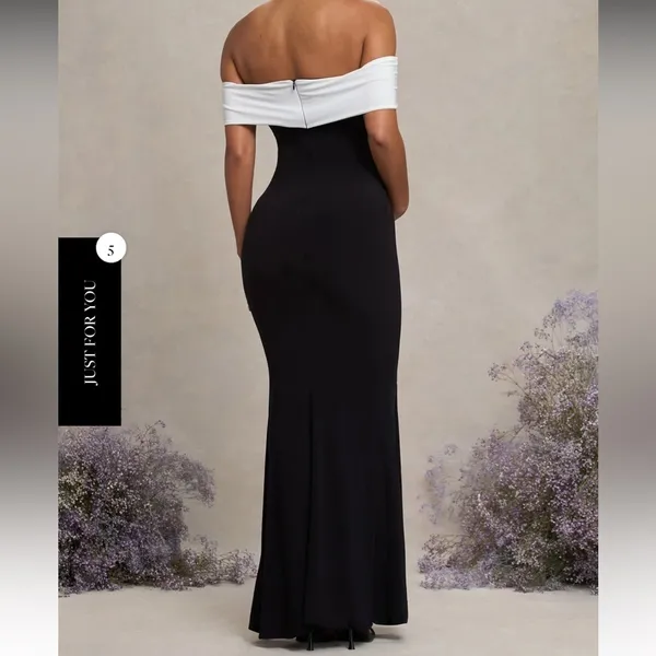 Club L On Bloom Black & White Bardot Maternity Maxi Dress Flower Wedding‎ Sz 8 - Image 2
