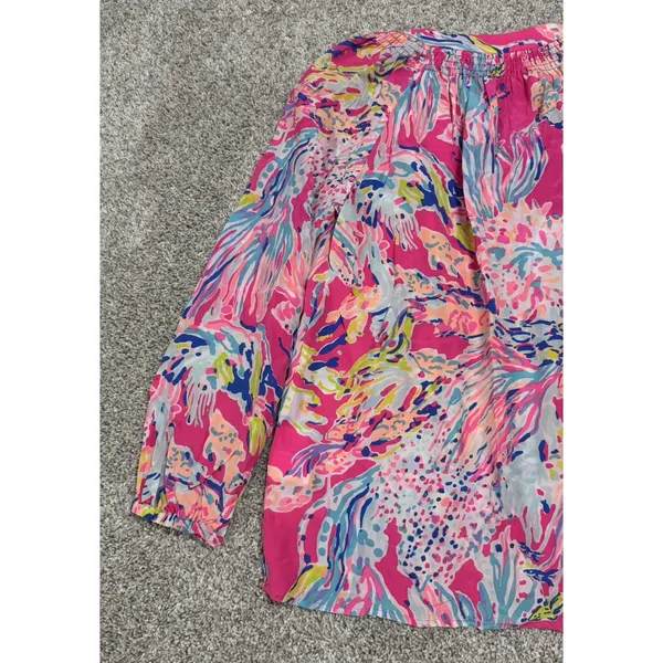 Lilly Pulitzer Elsa Silk Top Sunken Treasure Dragonfruit Print Blouse Size S - Image 6