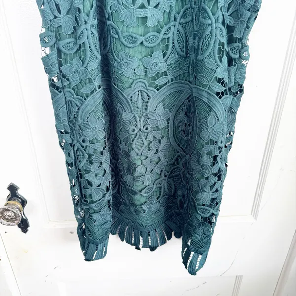 Lovers & Friends x Revolve Caspian Shift Dress Hunter Green Lace Racerback XS - Image 7